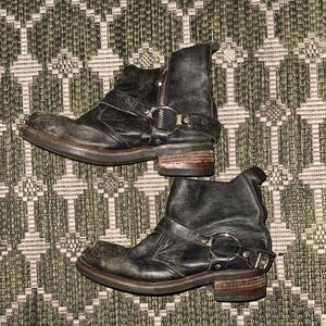 Women’s Black Leather Ankle Boots with Harness